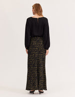 Staple the Label Zadie Bias Maxi Skirt in Black Khaki Geo