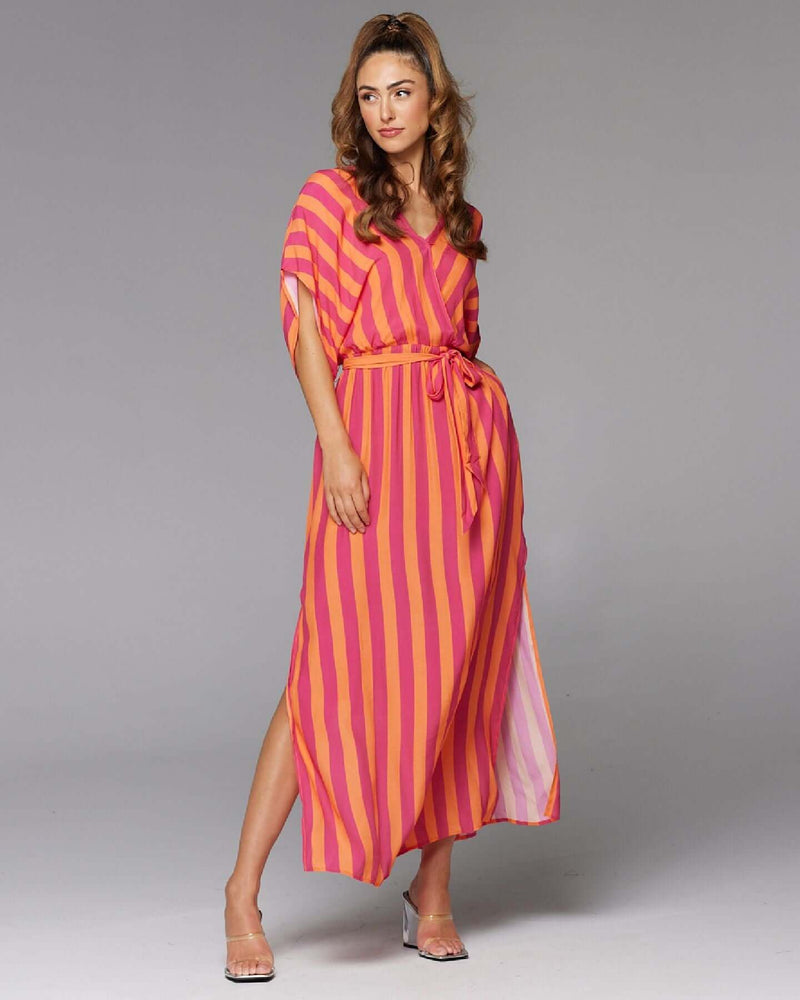 Fate & Becker Wonderland Maxi Dress in Pink Orange Stripe