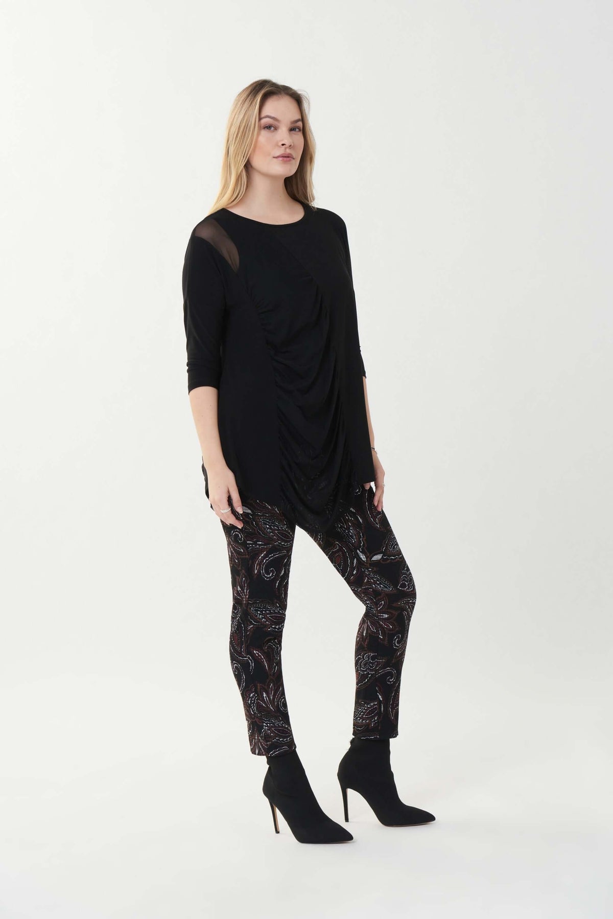 Joseph Ribkoff Check Point Top in Black Mesh 223085