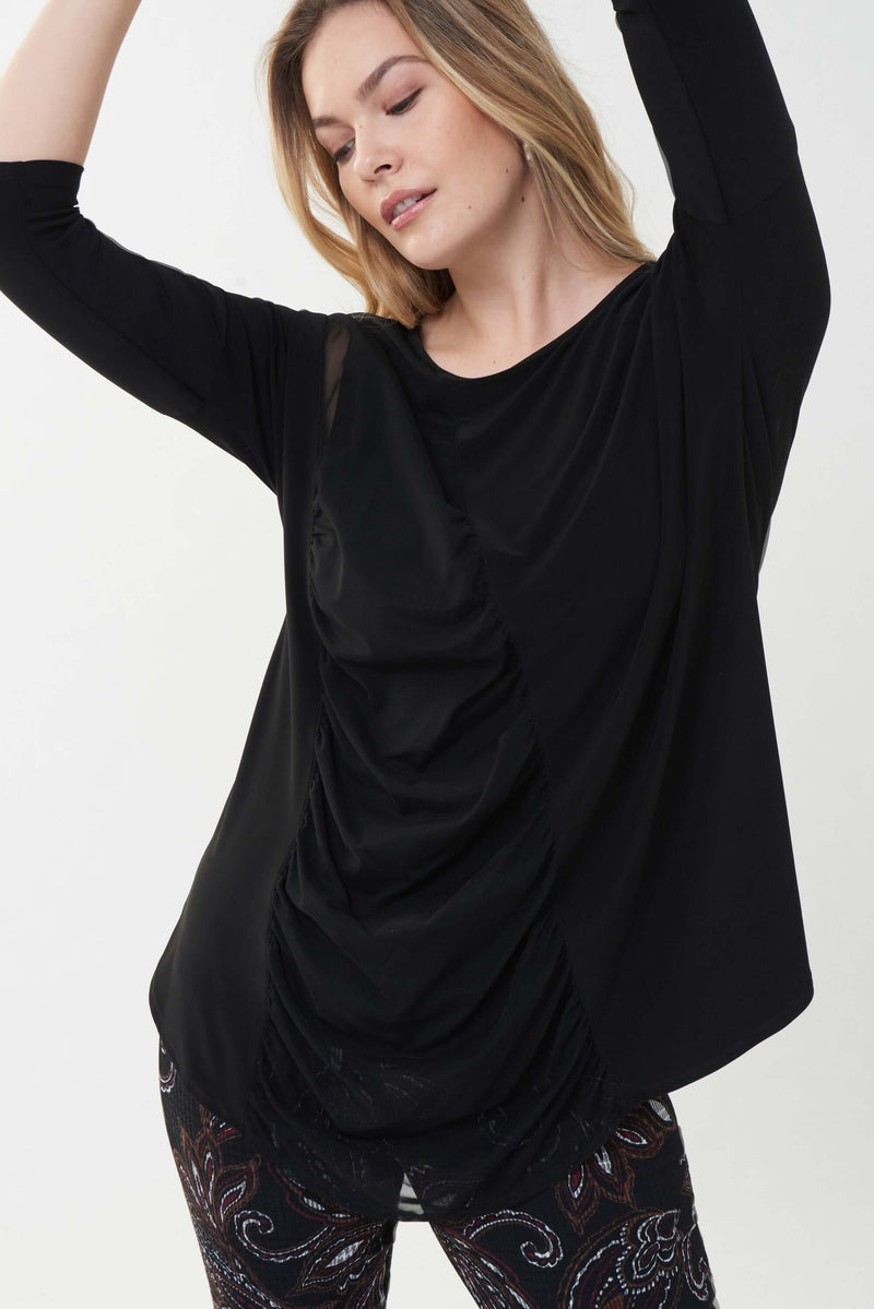 Joseph Ribkoff Check Point Top in Black Mesh 223085