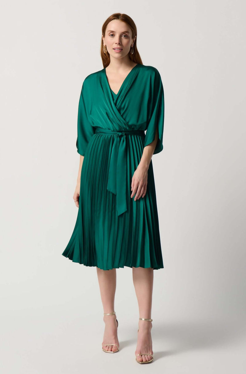 Joseph Ribkoff Satin Fit & Flare Dress in True Emerald 234265