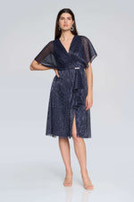 Signature by Joseph Ribkoff Pleated Dress in Navy Silver 241714