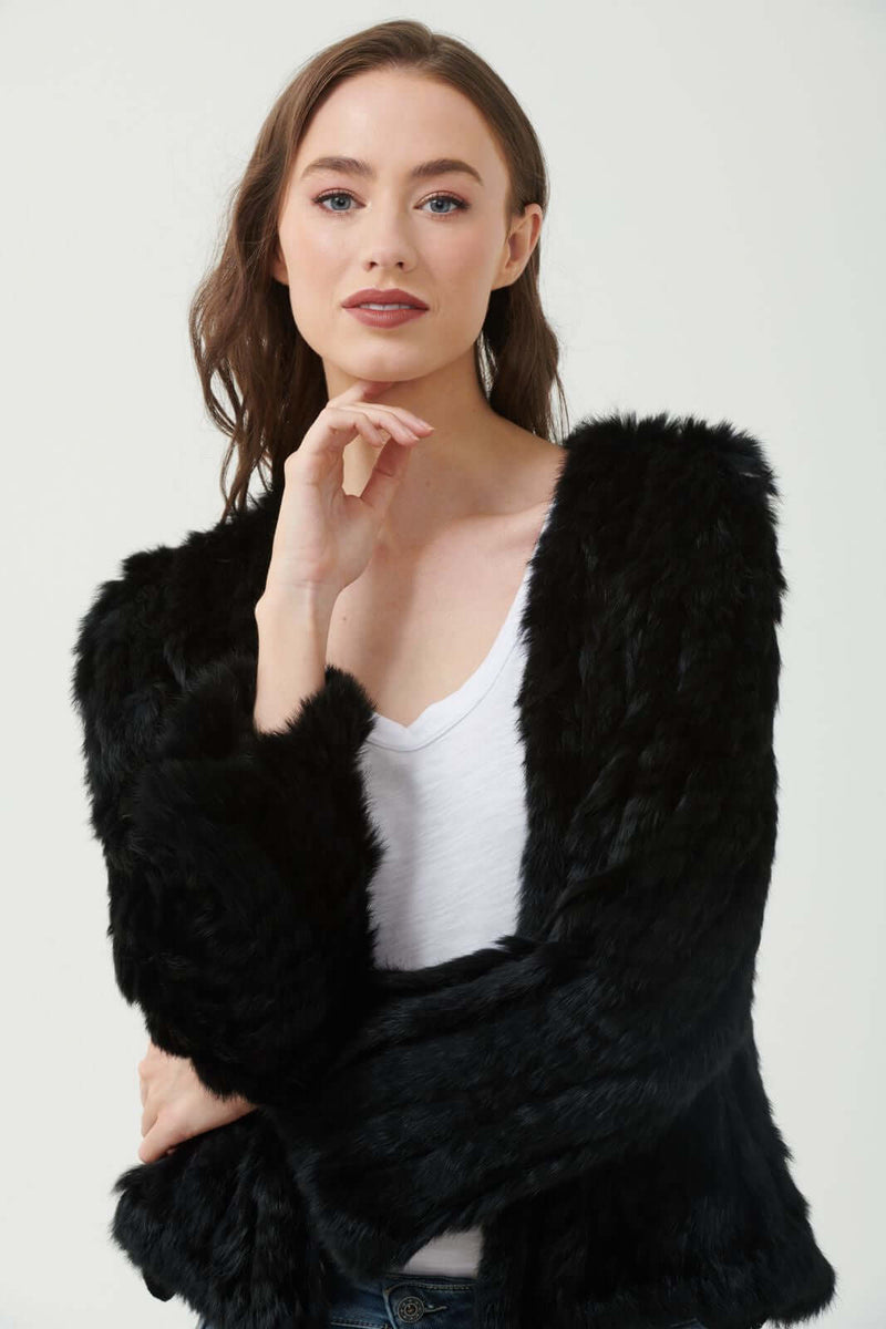 365 Days Rabbit Fur Short Jacket in Black
