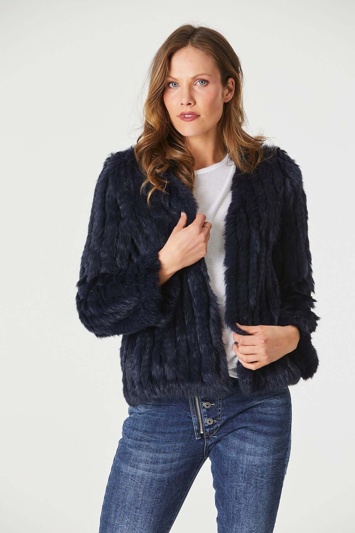 365 Days Rabbit Fur Short Jacket in Midnight Navy 365 Daysfur, fur cape, fur jacket