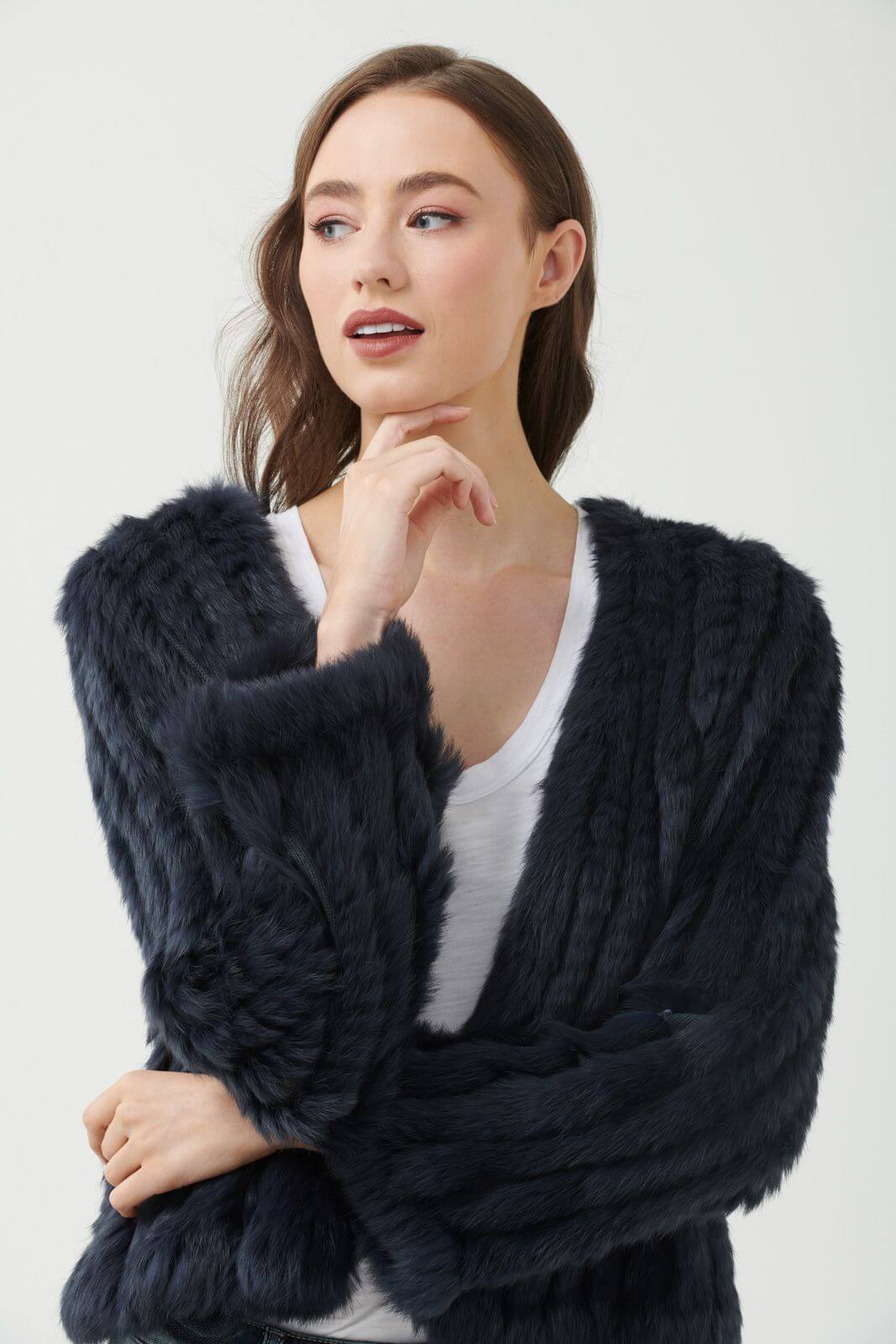 365 Days Rabbit Fur Short Jacket in Midnight