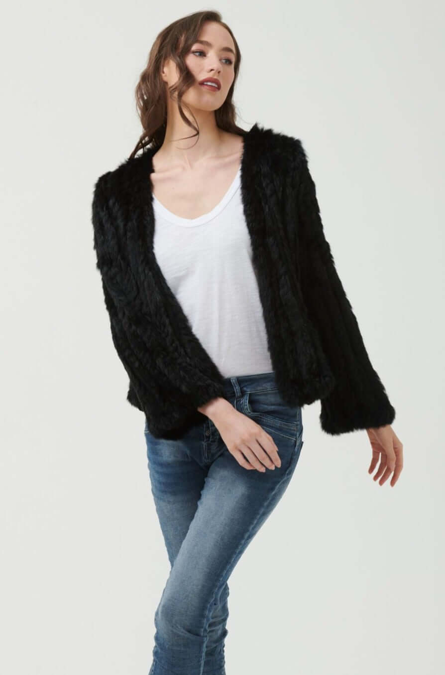 365 Days Rabbit Fur Short Jacket in Black