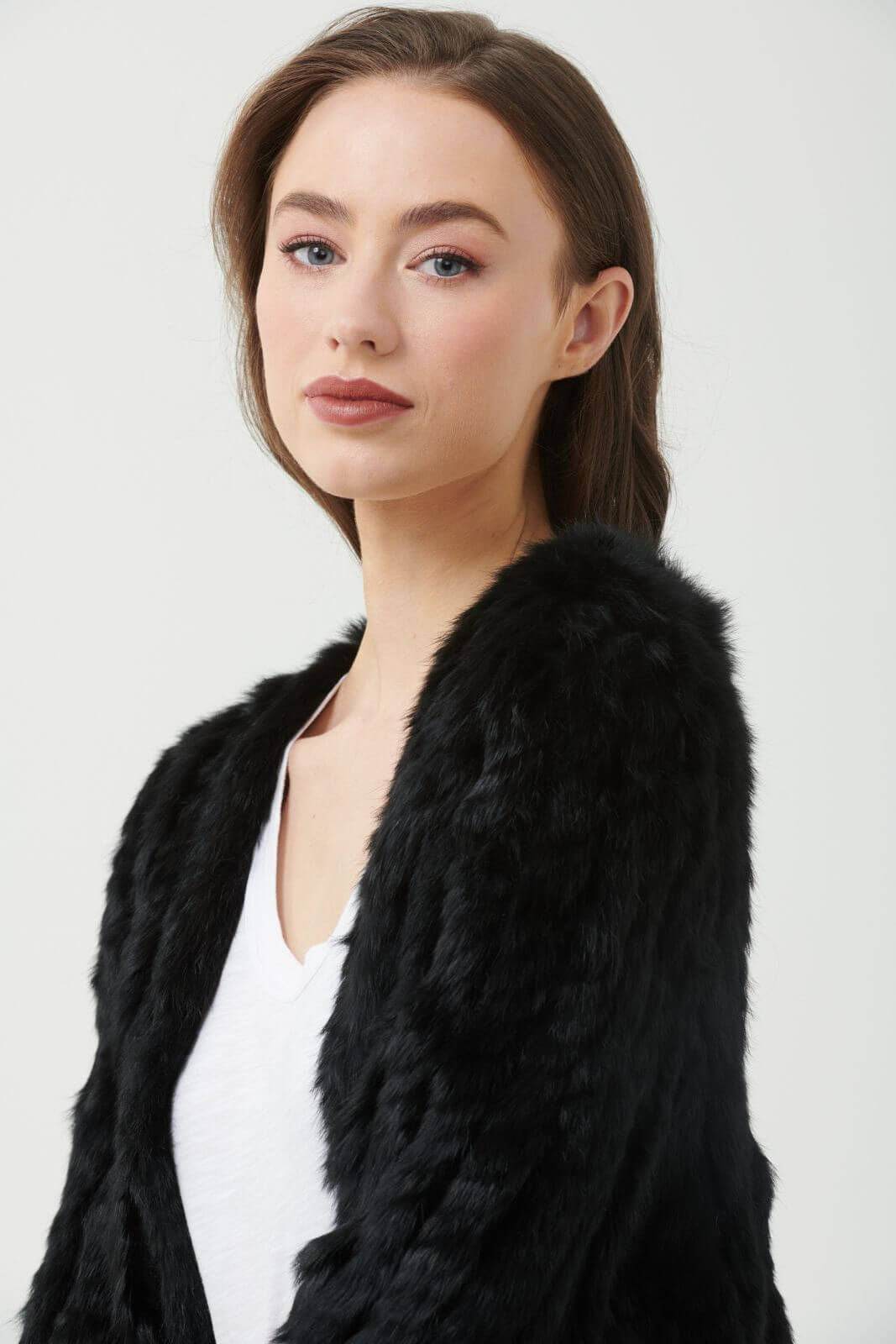 365 Days Rabbit Fur Short Jacket in Black