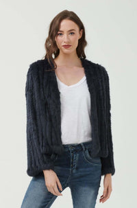 365 Days Rabbit Fur Short Jacket in Midnight