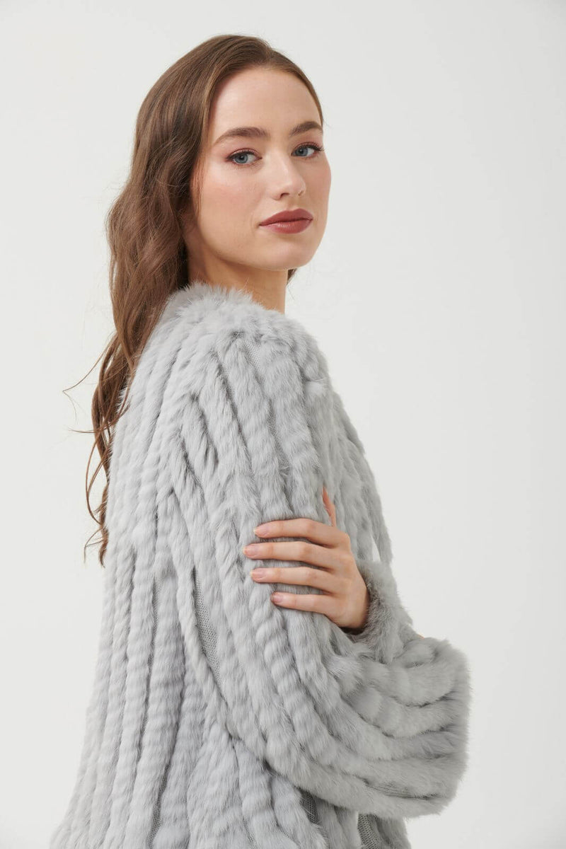 365 Days Rabbit Fur Short Jacket in Silver