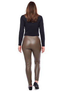 UP! 31 Inch Vegan Leather Soft Slim Pant in Taupe 67589UP