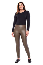 Up 31 Inch Vegan Leather Soft Slim Pant in Taupe