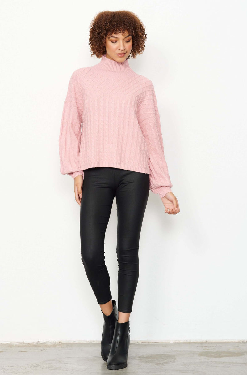 Caju Lattice & Cable Sweater in Pink