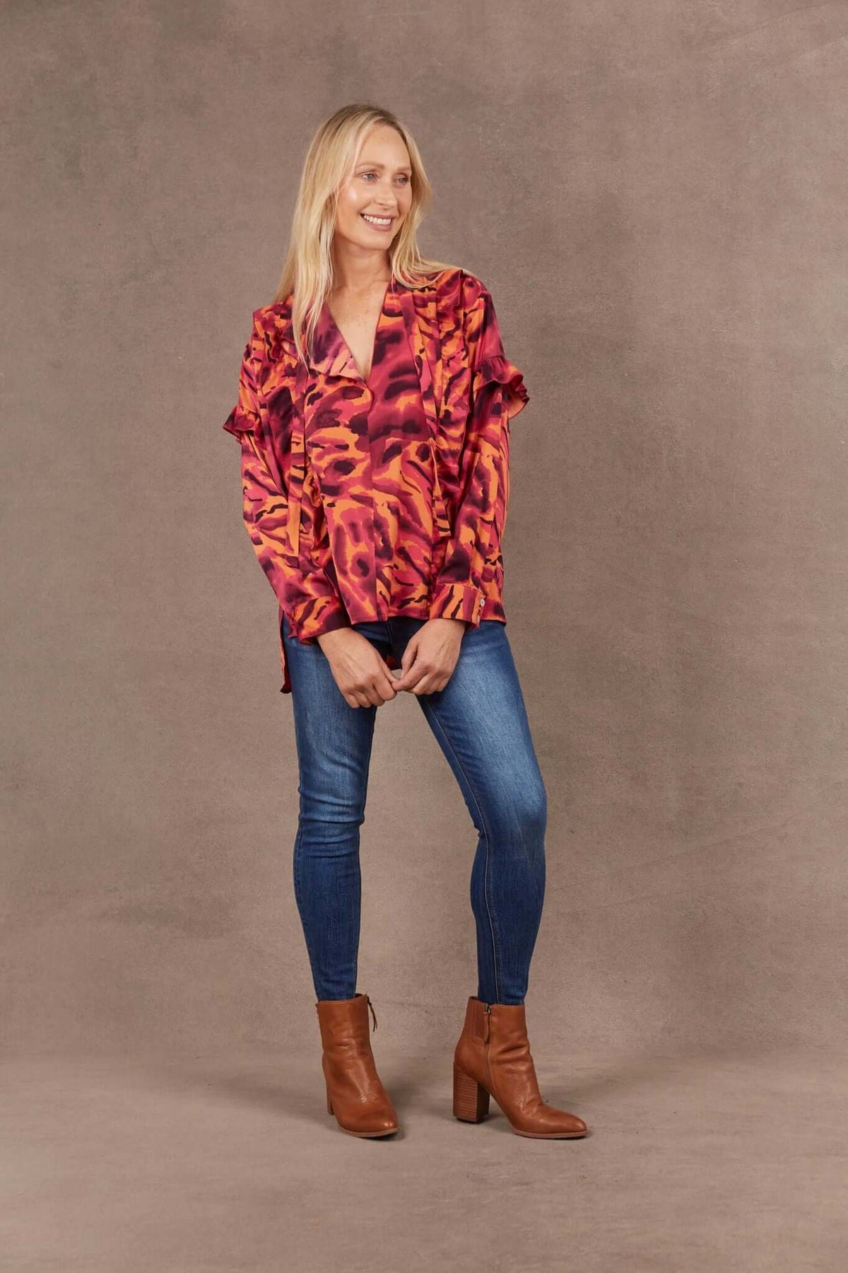 Eb & Ive Mayan Frill Blouse in Magenta
