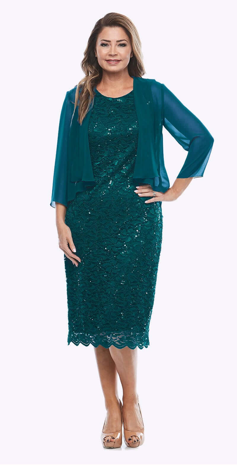 Jesse Harper Sequin Dress & Bolero in Emerald JH0097