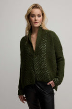 Raw by Raw Ines Leather Trim Cardi in Olive