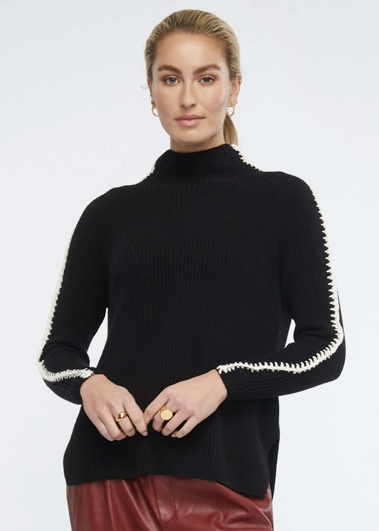 Z & P Crocheted Ribbed Funnel Knit in Black