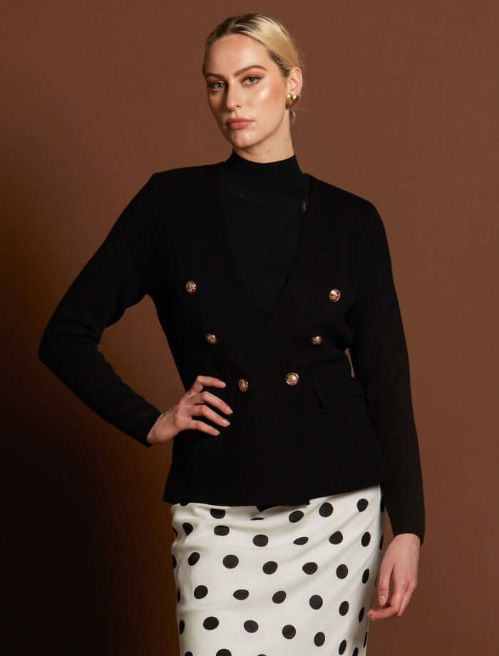 Fate & Becker Beverly Knit Blazer Cardigan in Black