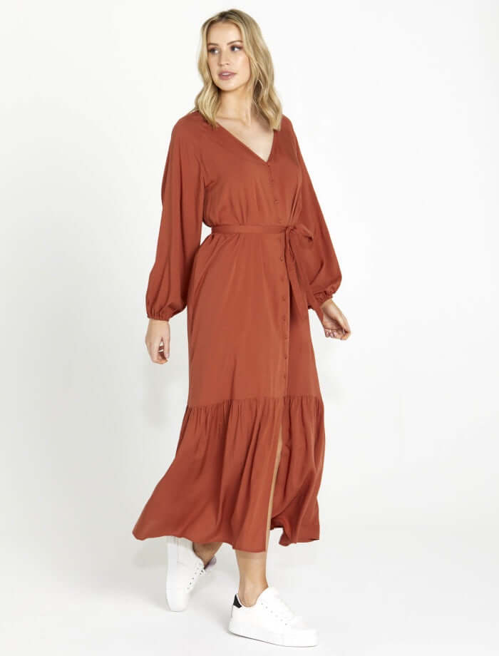 Sass Brigitte Balloon Sleeve Maxi in Chestnut