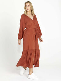 Sass Brigitte Balloon Sleeve Maxi in Chestnut