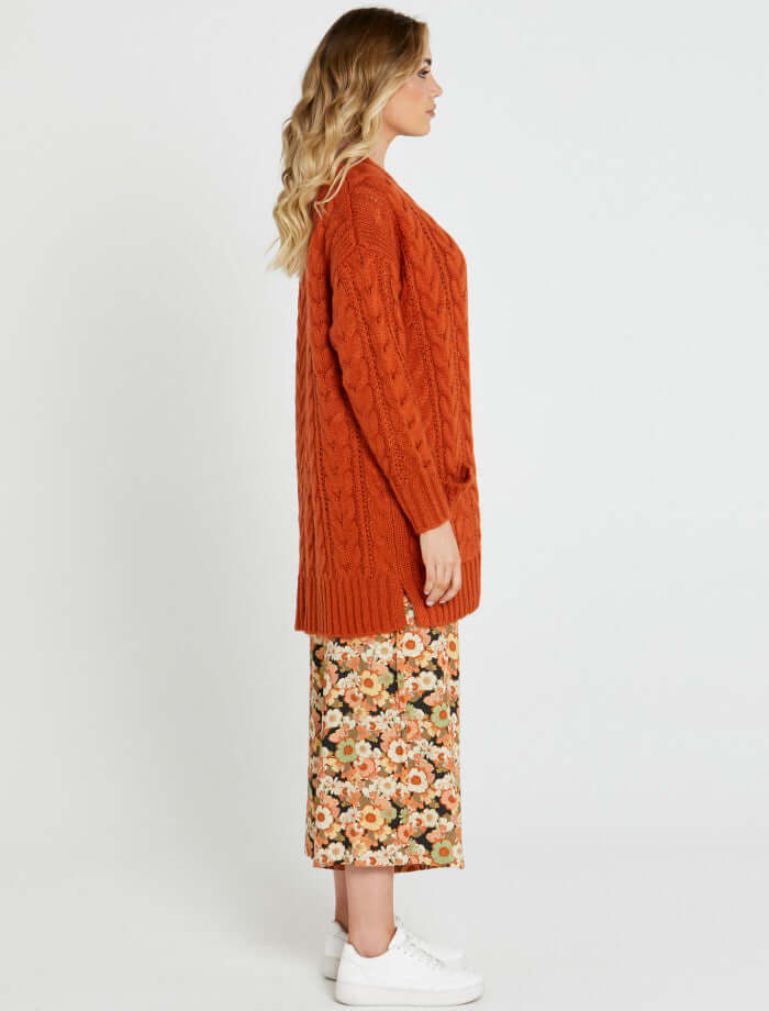 Sass Erin Cable Knit Cardi in Burnt Orange