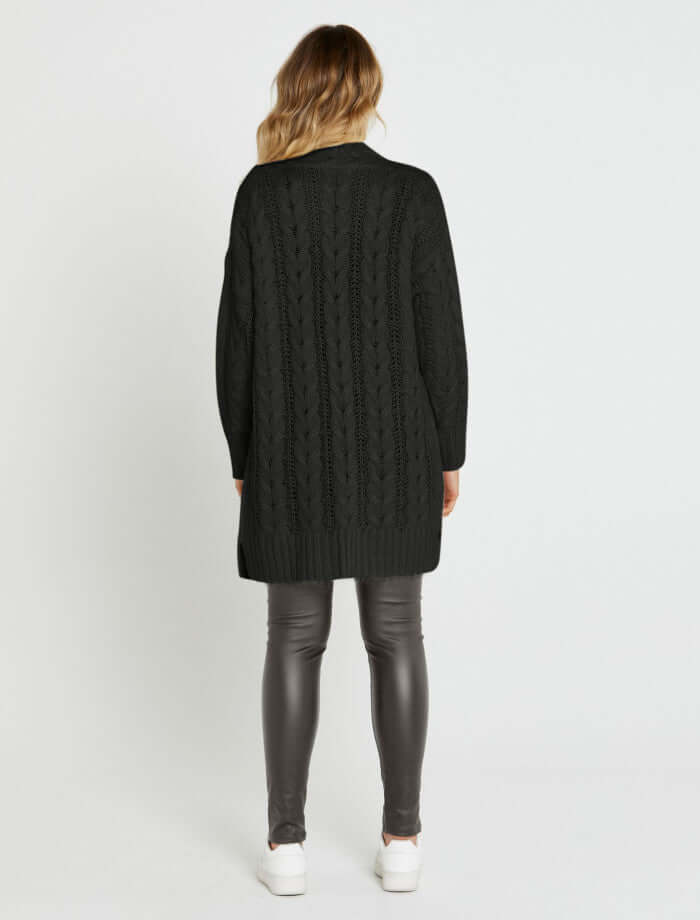 Sass Erin Cable Knit Cardi in Charcoal