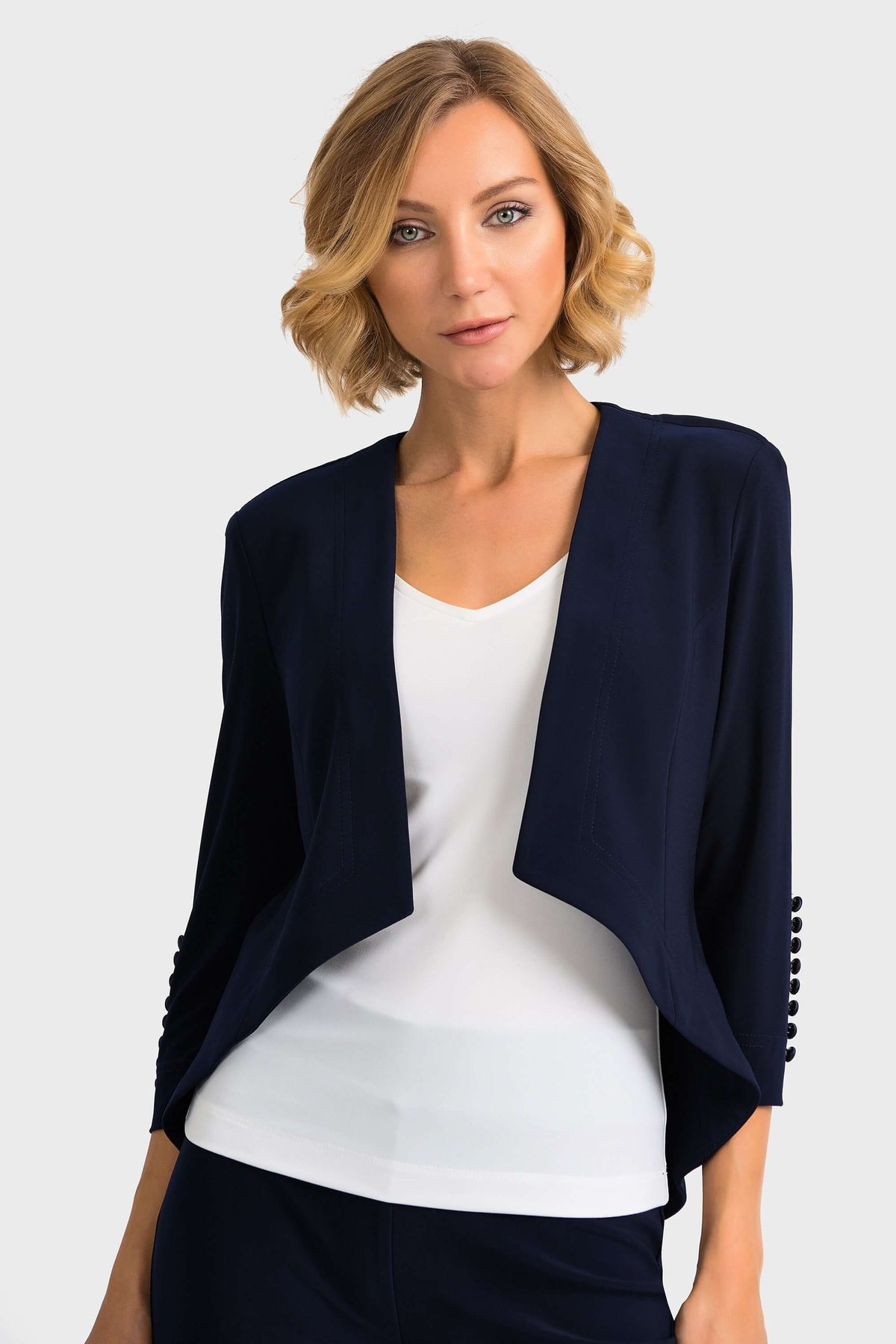 Joseph Ribkoff  Essential Hi Low Jacket in Midnight 161140 Joseph Ribkoffbolero, essential, essentials, Jacket, Joseph Ribkoff, Navy, ribkoff essentials, Ribkoff Midnight, Yacht Club