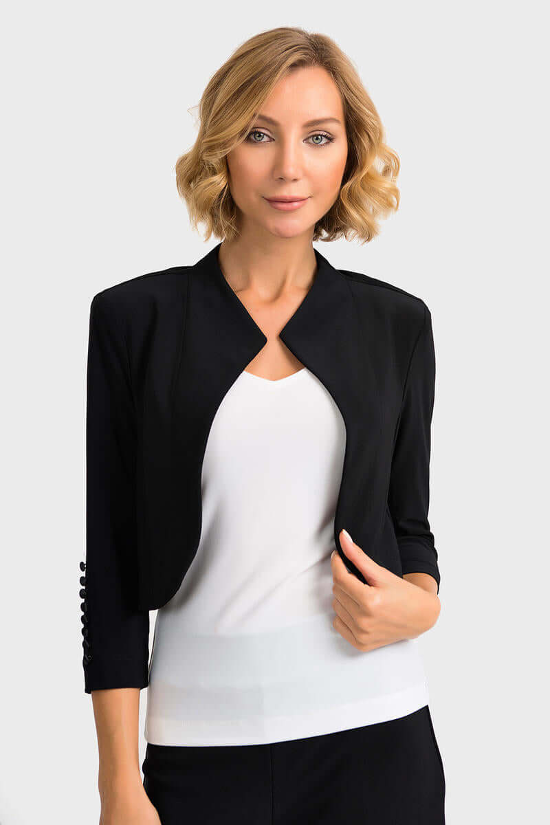 Joseph Ribkoff Essential Short Bolero in Black & Midnight 32083/213707 Joseph Ribkoff213707, 32083, Black, bolero, essential, essentials, Jacket, Jersey, Joseph Ribkoff, midnight, Navy, ribkoff essential, ribkoff essentials