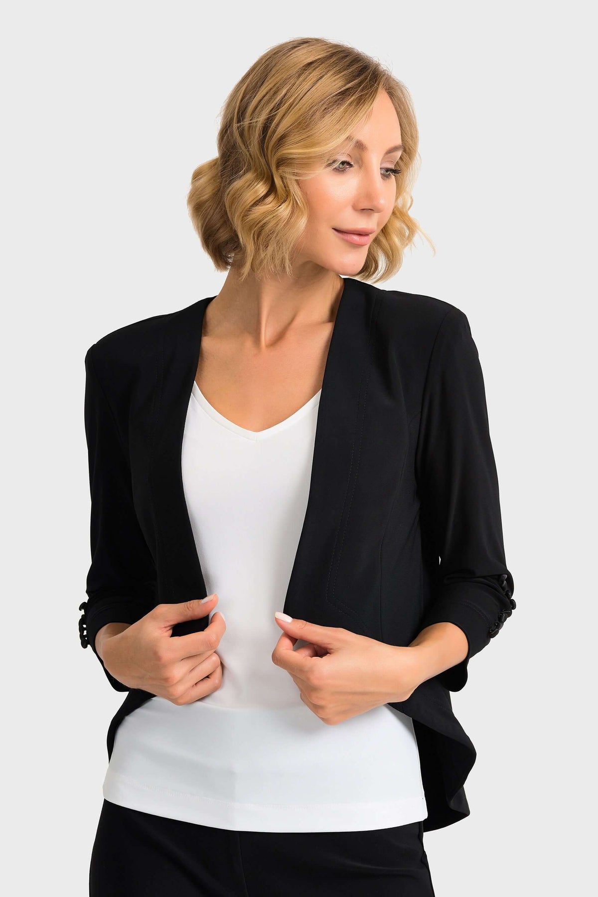 Joseph Ribkoff Essential Hi Low Jacket in Black 161140 Joseph Ribkoffbolero, essential, essentials, Jacket, Joseph Ribkoff, ribkoff essential, ribkoff essentials