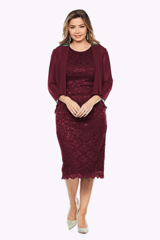 Jesse Harper Sequin Dress & Bolero in Dark Claret JH0097