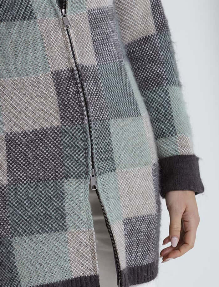 Marco Polo Brushed Check Knit Jacket in  Charcoal Mix