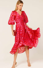 Sacha Drake Lily Fire Wrap Dress in Pink Red Floral