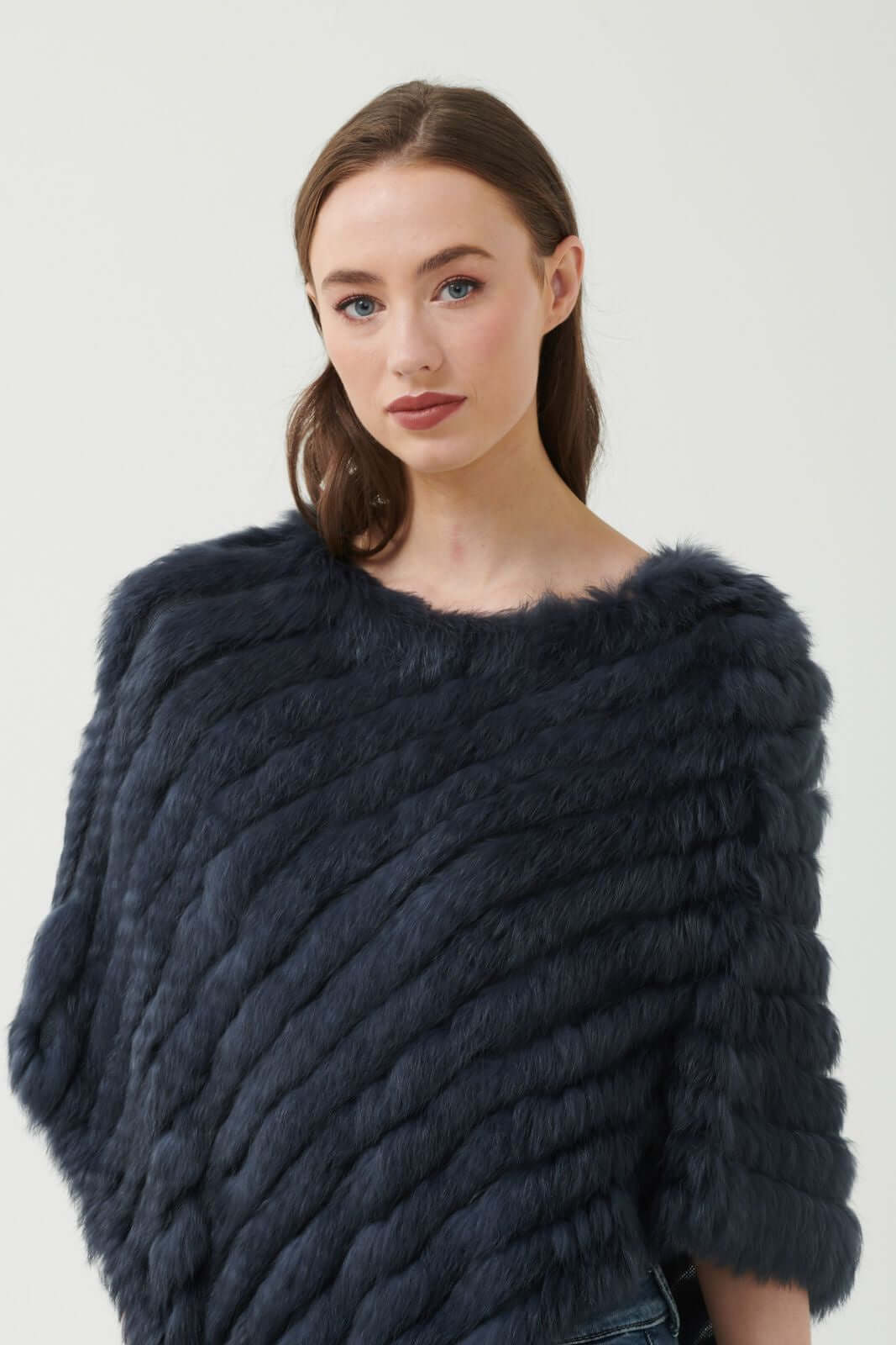 365 Days Rabbit Fur Poncho in Midnight