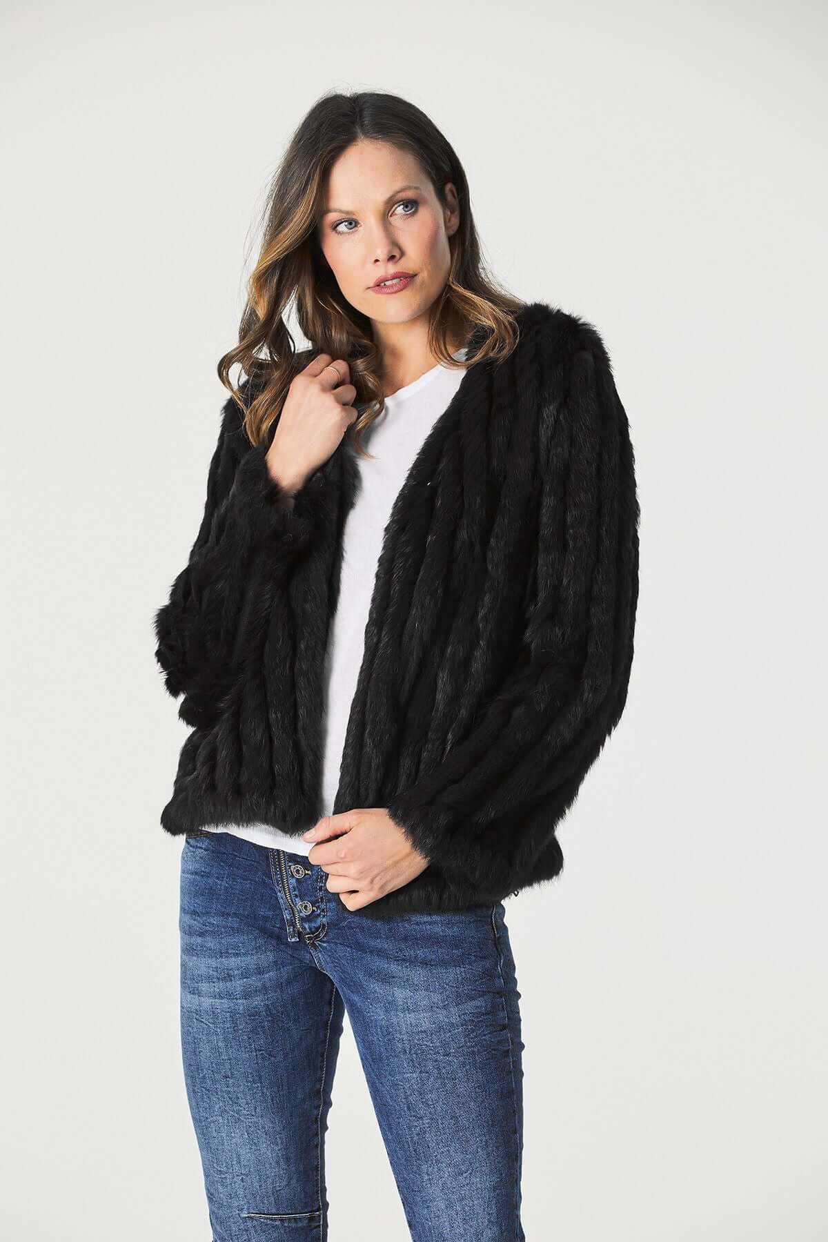365 Days Rabbit Fur Short Jacket in Black